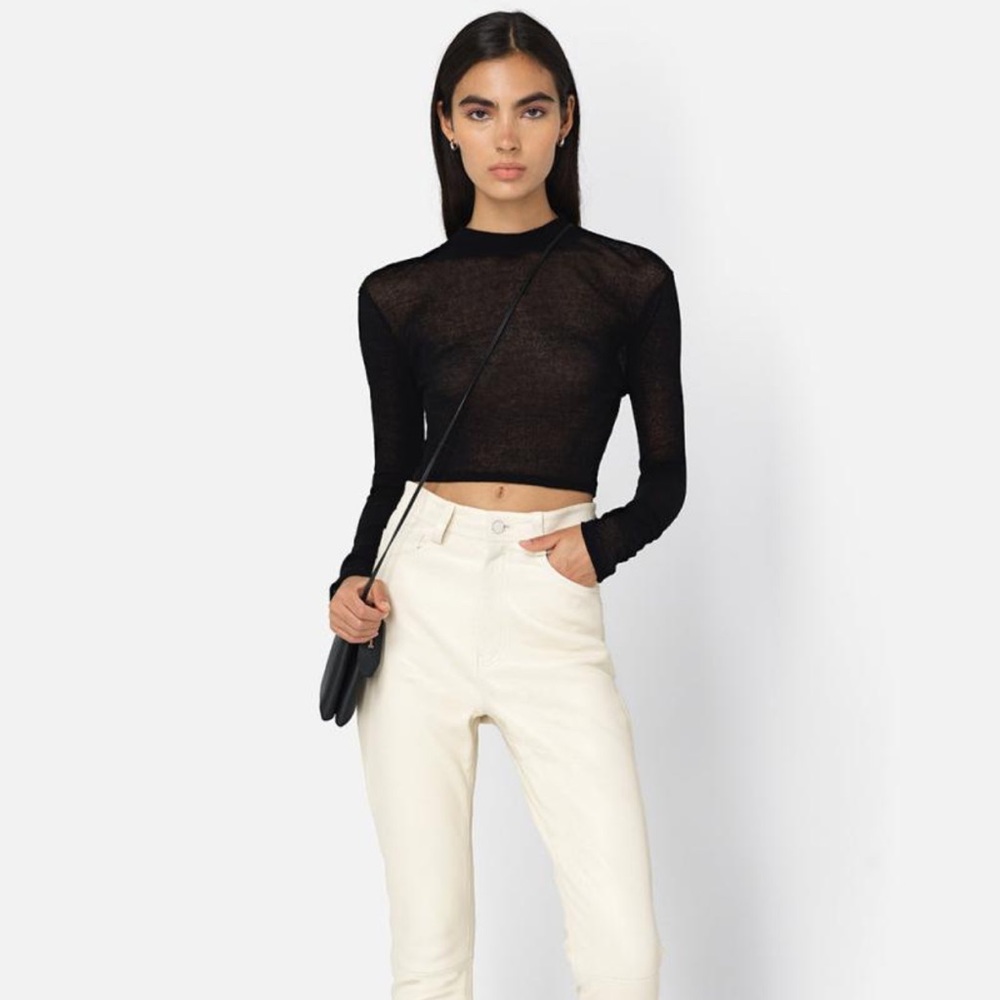NWT John Elliot Gauze Rib Long Sleeve Cropped Tee Black sz L